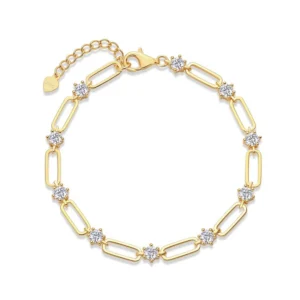 Destello dorado – Pulsera de moissanita en plata S925 con baño de oro