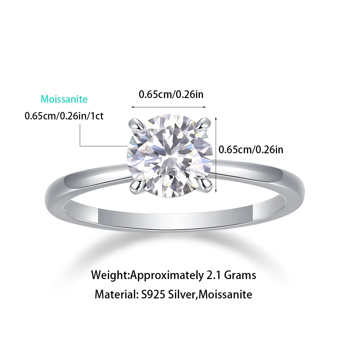 Luz de amor – Anillo de moissanita en plata esterlina S925 para mujer