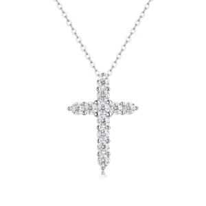 Luz divina – Collar con colgante de cruz de moissanita en plata S925