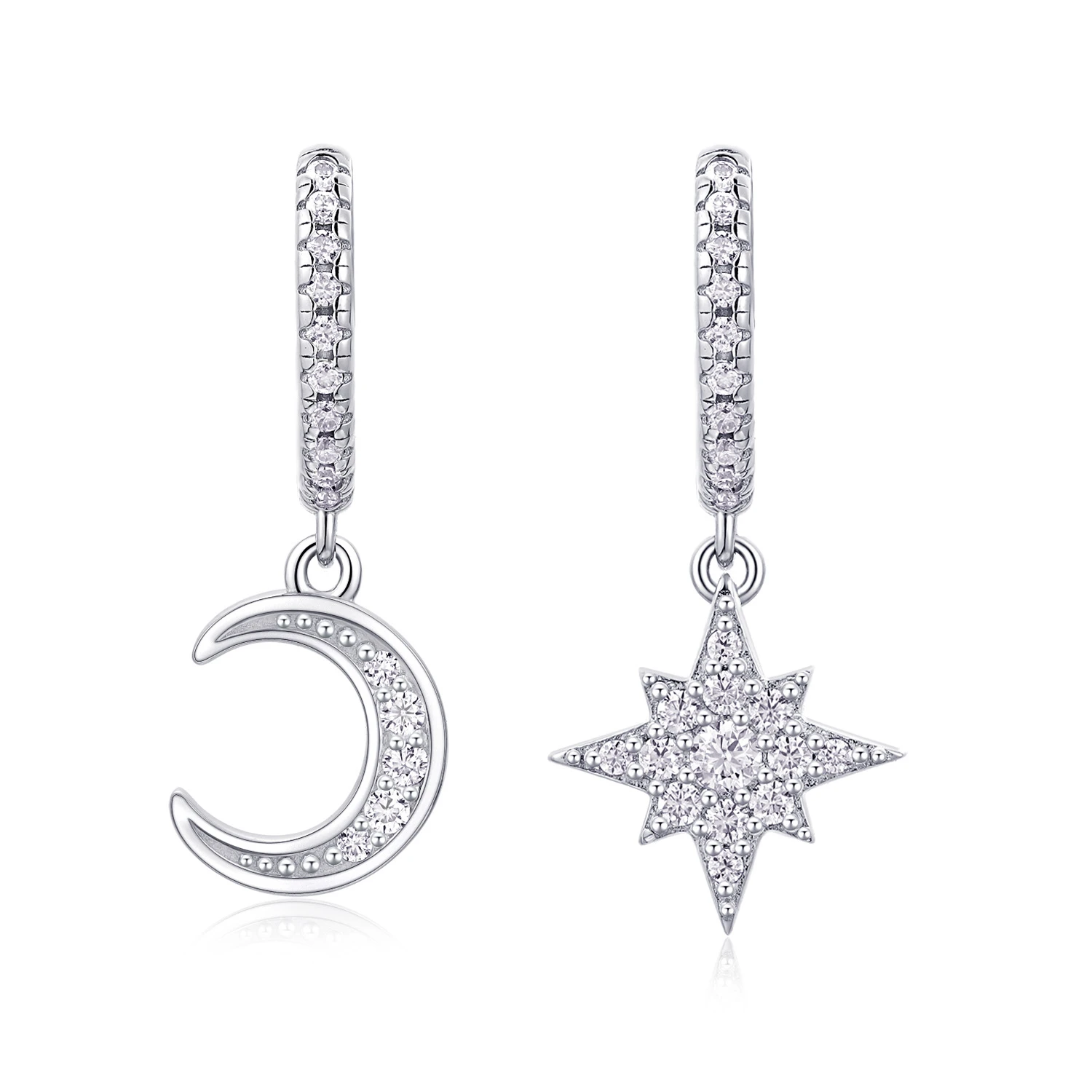 Cielo mágico – Aretes de estrella y luna con moissanita en plata S925 para mujer