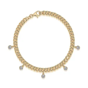 Lujo dorado – Pulsera cubana de moissanita en plata S925 con baño de oro