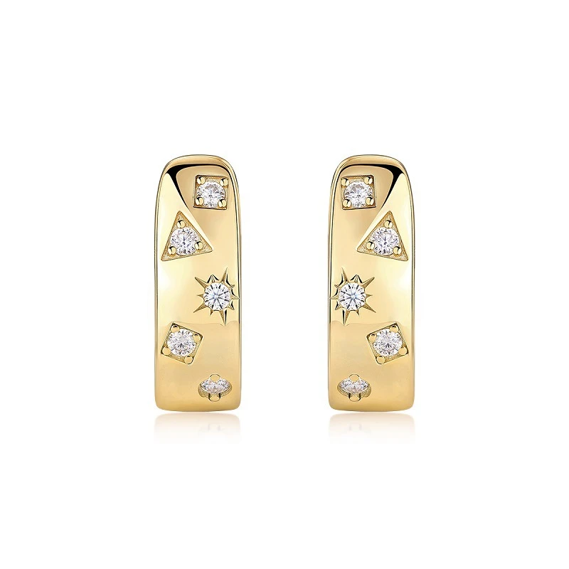 Destello dorado – Aretes de moissanita en plata S925 con baño de oro para mujer