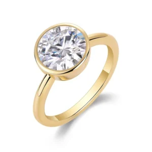 Destello dorado – Anillo de moissanita en plata S925 con baño de oro para mujer