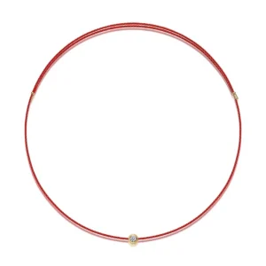 Destello rojo – Collar de moissanita con cuerda roja y plata S925 chapada en oro