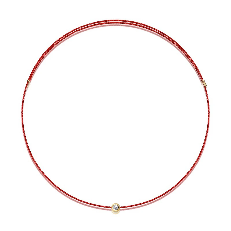 Destello rojo – Collar de moissanita con cuerda roja y plata S925 chapada en oro