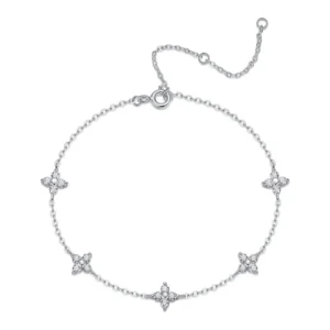 Suerte eterna – Pulsera de moissanita con trébol de cuatro hojas en plata S925