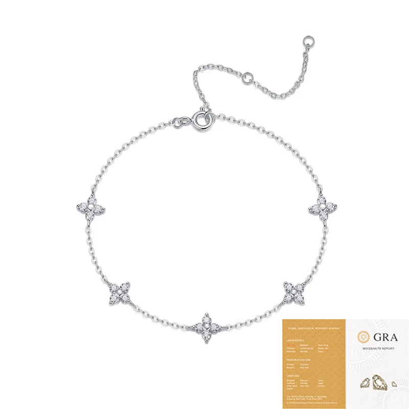 Suerte eterna – Pulsera de moissanita con trébol de cuatro hojas en plata S925