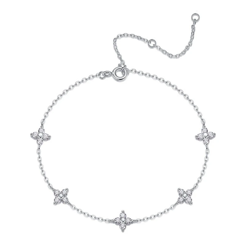 Suerte eterna – Pulsera de moissanita con trébol de cuatro hojas en plata S925