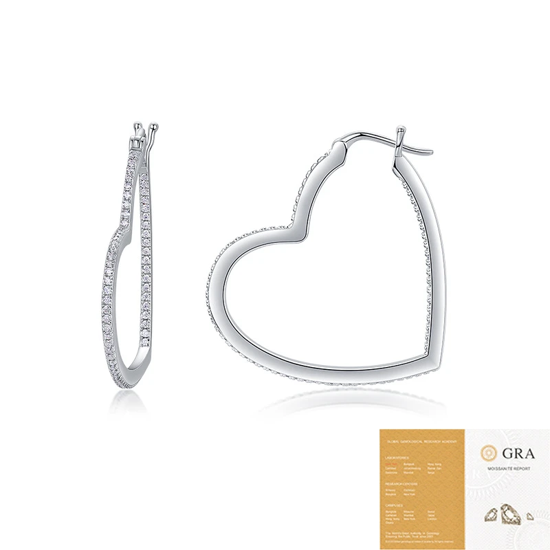 Corazón radiante – Aros de moissanita en plata S925 para regalo de aniversario