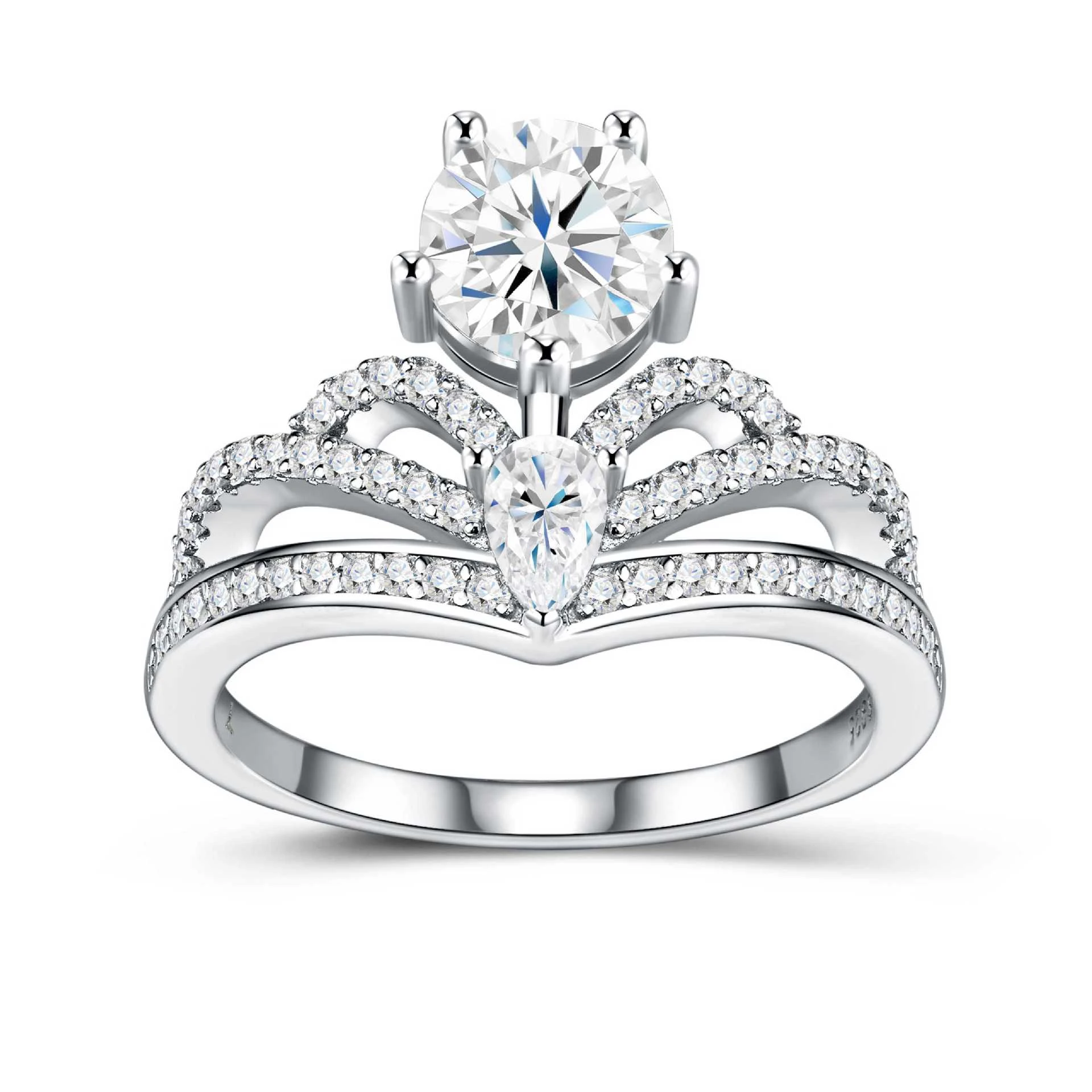 Aurora fina – Anillo corona de moissanita en plata S925 para aniversario