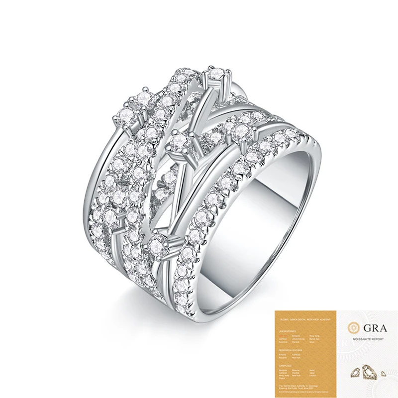 Elegancia nueva – Anillo de moissanita en plata S925 de estilo lujo ligero para declaración de amor
