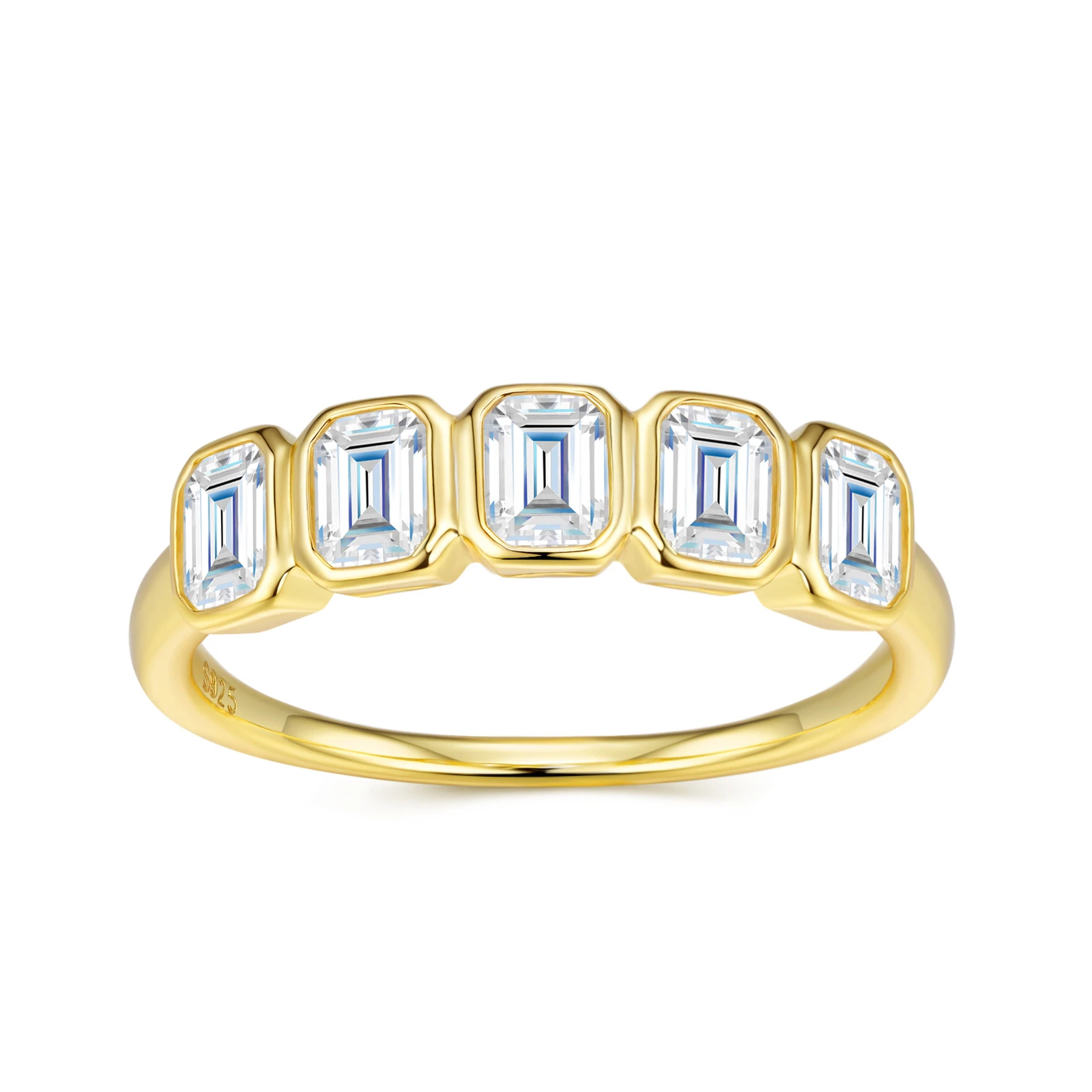 Destello dorado – Anillo de moissanita asimétrica en plata S925 bañada en oro para aniversario