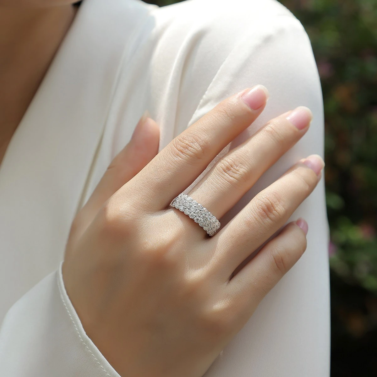 Encanto moderno – Anillo triple de moissanita en plata S925 que no se decolora