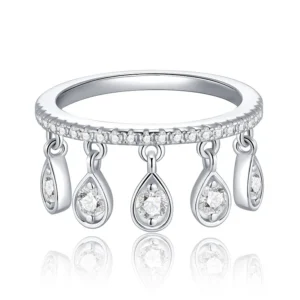 Encanto único – Anillo de moissanita con diseño de flecos en plata S925, ideal como regalo de aniversario