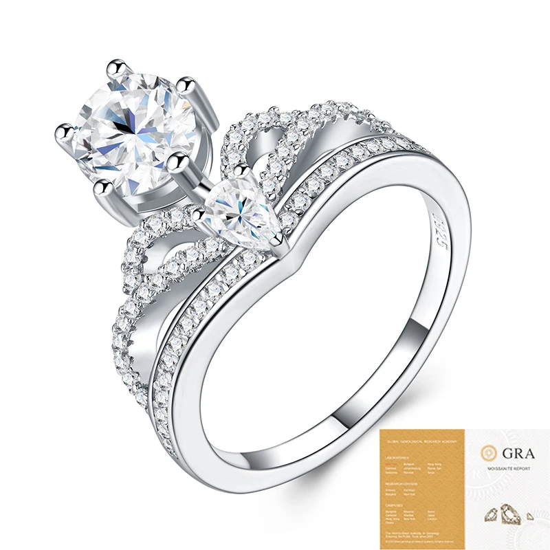 Aurora fina – Anillo corona de moissanita en plata S925 para aniversario