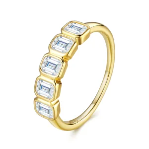 Destello dorado – Anillo de moissanita asimétrica en plata S925 bañada en oro para aniversario