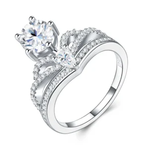 Aurora fina – Anillo corona de moissanita en plata S925 para aniversario