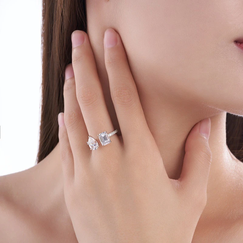 Elegancia serena – Anillo abierto de moissanita cuadrada en plata S925 para aniversario