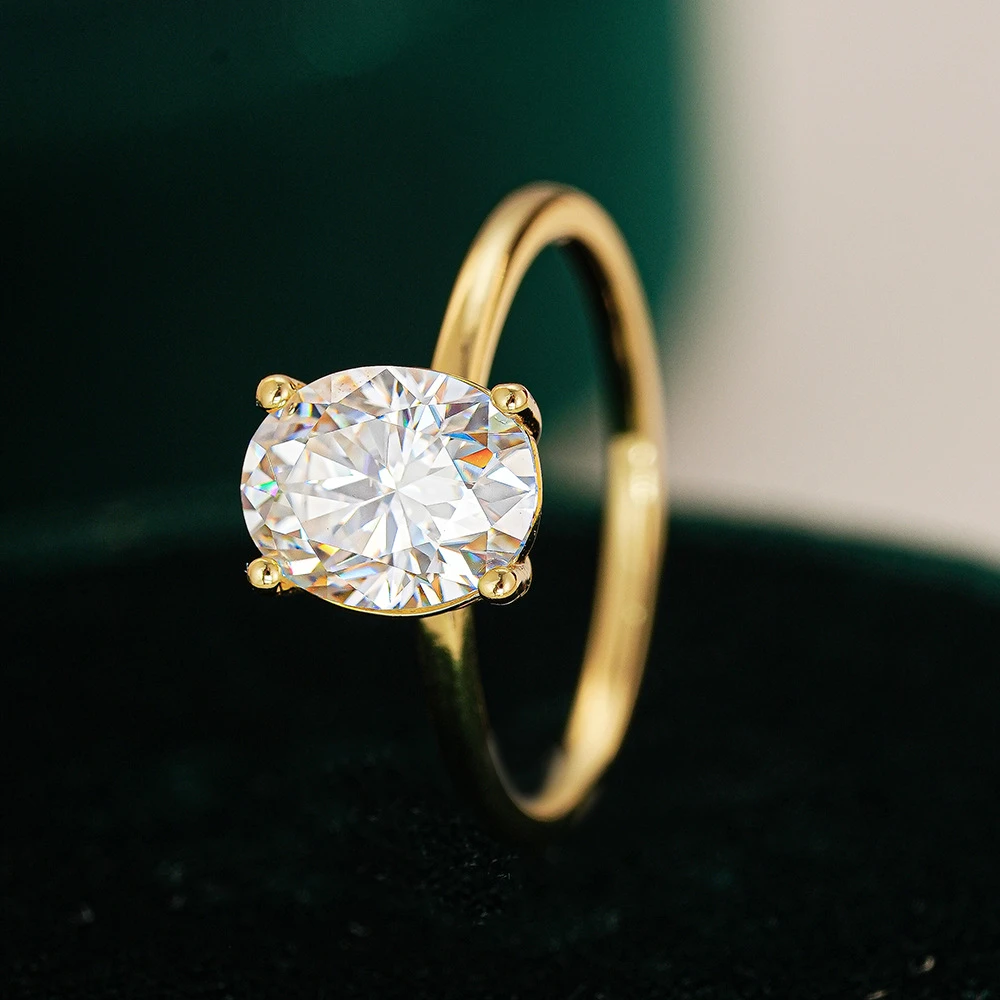 Anillo ovalado 2CT con baño de oro 18K, piedra morganita S925 y anillo de plata para mujer, lujo ligero con cuatro garras