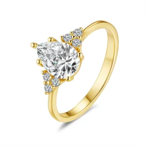 Anillo de compromiso femenino con cierre en forma de gota, 1.5 CT, moissanite, oro 18K, sello S925, plata