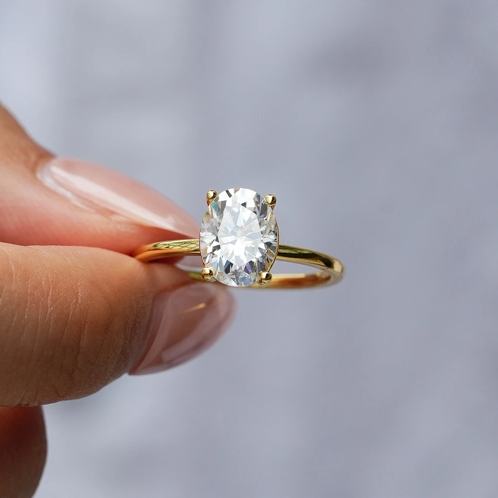 Anillo ovalado 2CT con baño de oro 18K, piedra morganita S925 y anillo de plata para mujer, lujo ligero con cuatro garras