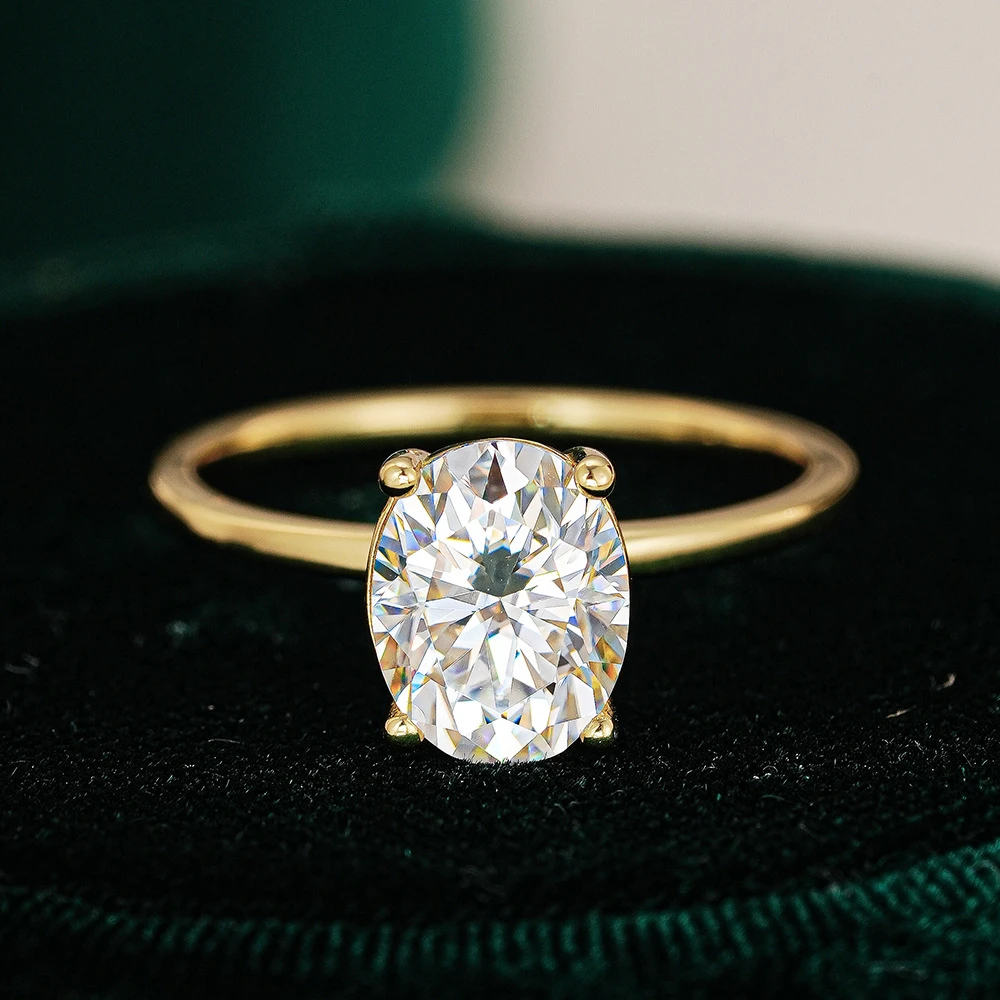 Anillo ovalado 2CT con baño de oro 18K, piedra morganita S925 y anillo de plata para mujer, lujo ligero con cuatro garras