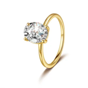 Anillo ovalado 2CT con baño de oro 18K, piedra morganita S925 y anillo de plata para mujer, lujo ligero con cuatro garras