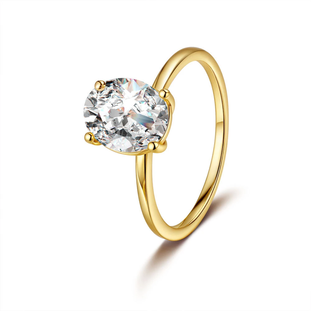 Anillo ovalado 2CT con baño de oro 18K, piedra morganita S925 y anillo de plata para mujer, lujo ligero con cuatro garras