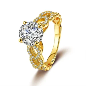 Anillo de compromiso clásico 2CT con cuatro garras, montado en piedras de moissanita, plateado puro S925, dorado 18K color D