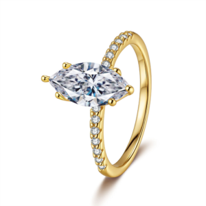 Anillo de moissanita de 3 quilates en plata de ley 925 con talla marquesa — Estilo sencillo y clásico