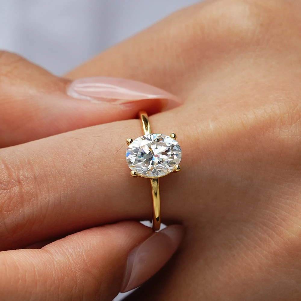 Anillo ovalado 2CT con baño de oro 18K, piedra morganita S925 y anillo de plata para mujer, lujo ligero con cuatro garras