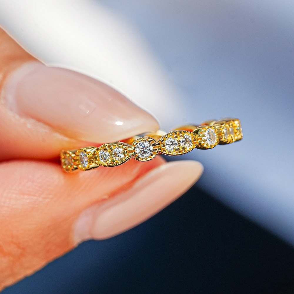 Anillo de compromiso femenino con cierre en forma de 1CT, anillo rodeado de moissanita, plateado S925, dorado 18K